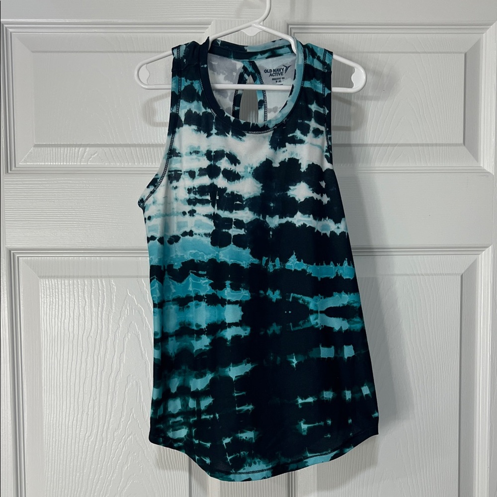 Old Navy Teal, Navy & White Tie-Dye Keyhole Tank